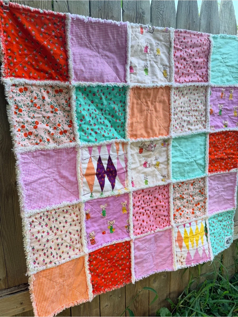 Handmade Baby Rag Quilt: Heather Ross Trixie Mice Baby Blanket
